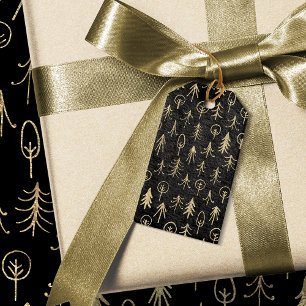 Black and Gold Foil Winter Scene Trees Snow Gift Tags