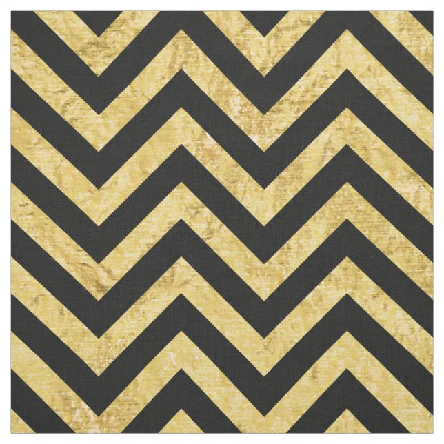 Black and Gold Foil Zigzag Stripes Chevron Pattern Fabric (Swatch)