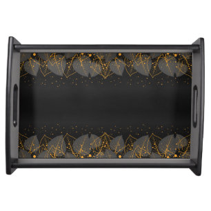 Black and Gold Foliage Borders Serving Tray