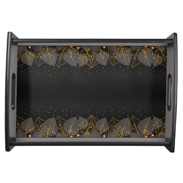 Black and Gold Foliage Borders Serving Tray (Front)