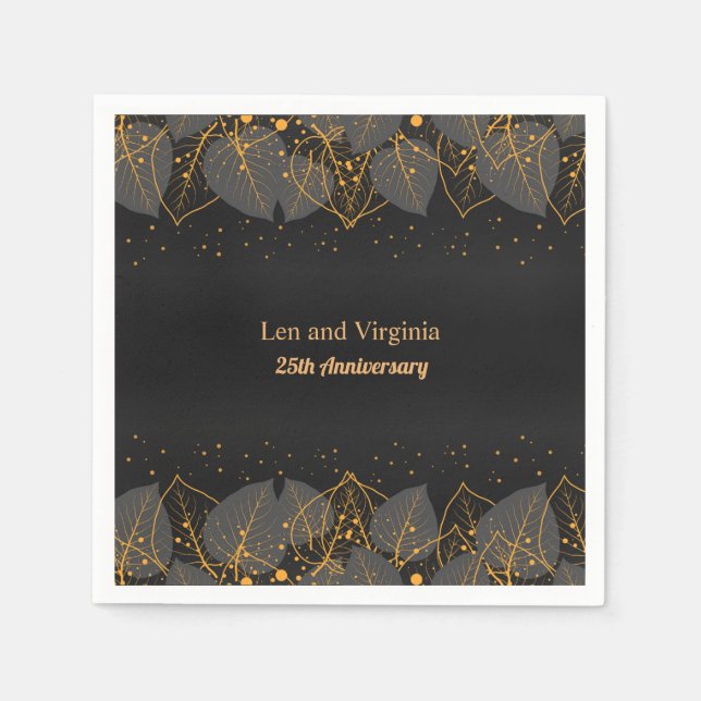 Black and Gold Foliage Borders template Napkins (Front)