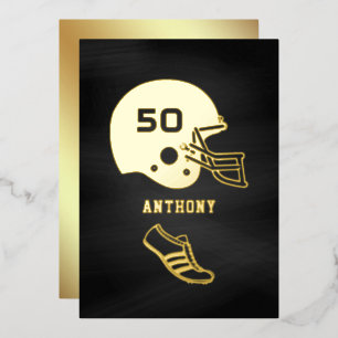 Black and Gold Football Birthday Chalkboard Foil Invitation