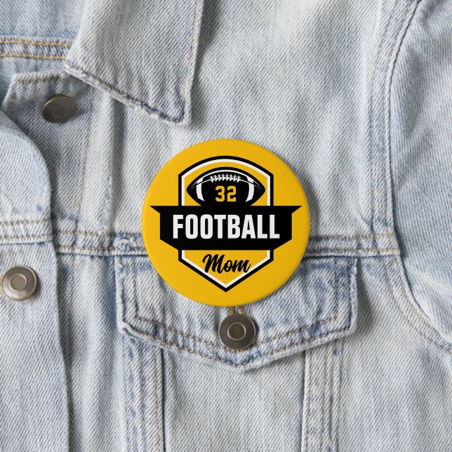 Black and Gold Football Mom Custom Jersey Number Button (In Situ)