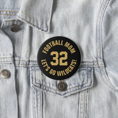 Black and Gold Football Mom Jersey Number Button