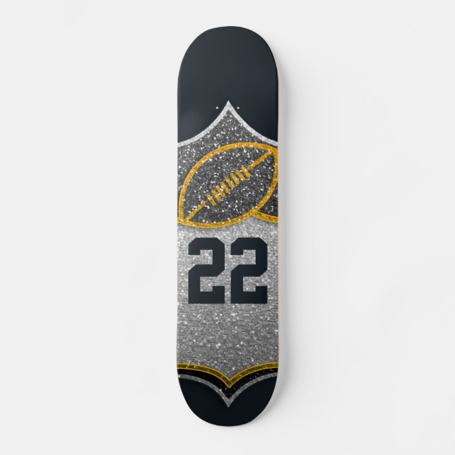 Black and Gold Football Personalized Jersey Number Skateboard (Front)