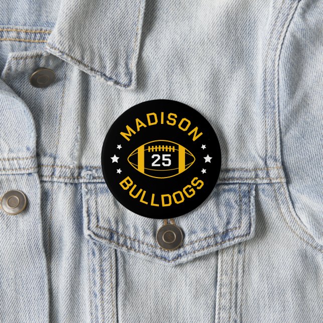 Black and Gold Football Player Jersey Number Button (In Situ)