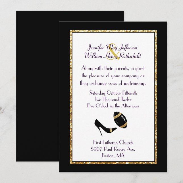 Black and Gold Football Wedding Invitation (Front/Back)
