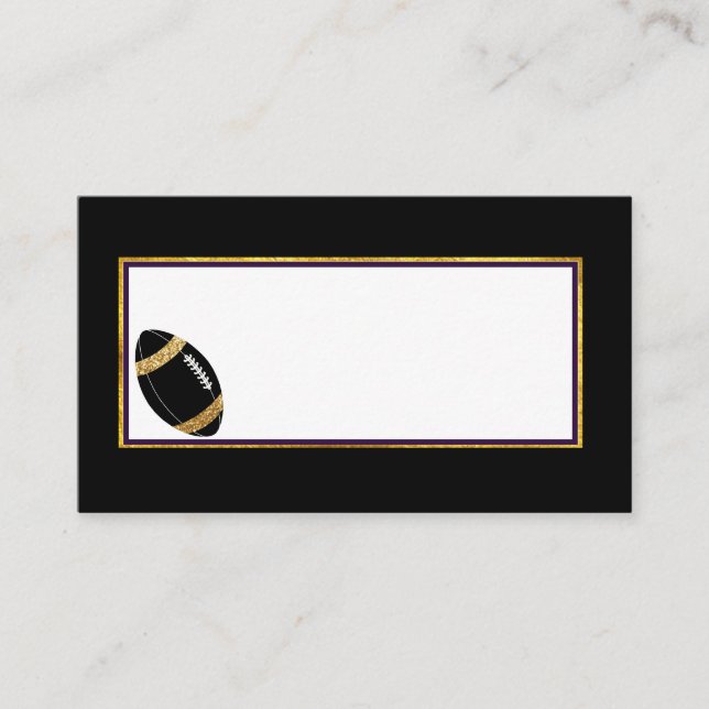 Black and Gold Football Wedding Place Card (Front)