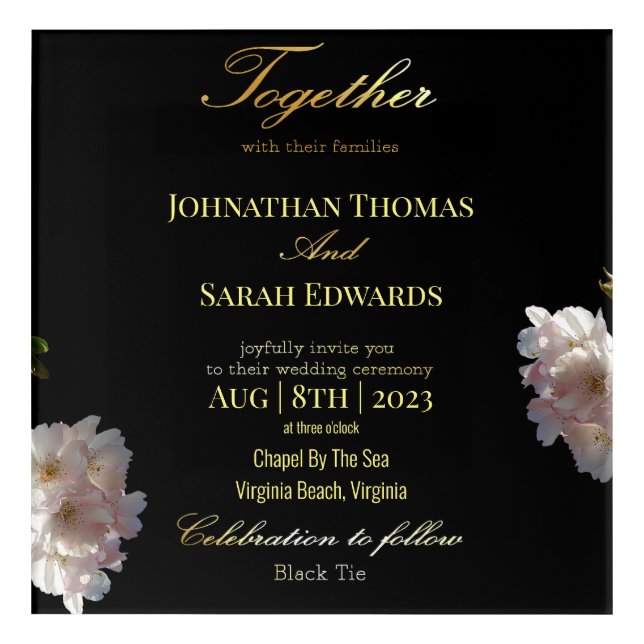 Black And Gold Formal Wedding Acrylic Wall Art (Front)