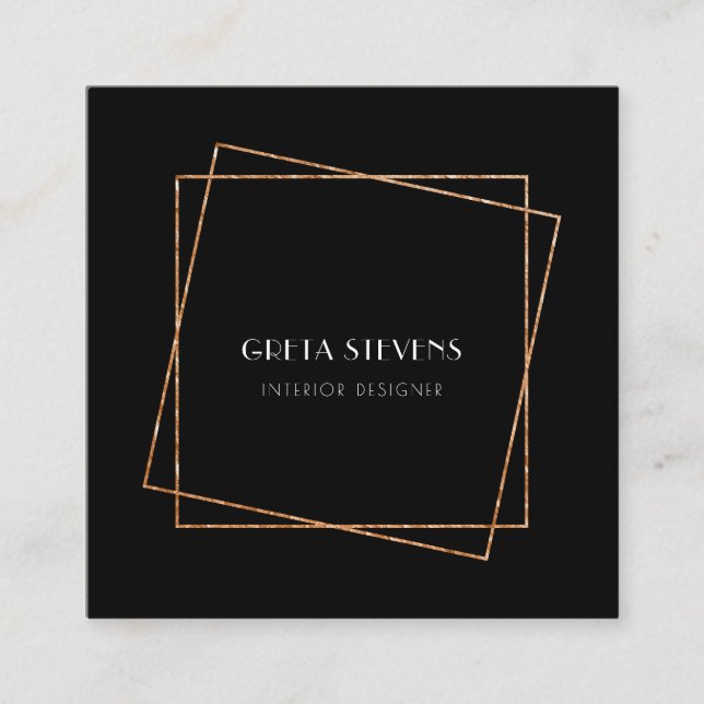 Black and gold frame art deco square business card (Front)