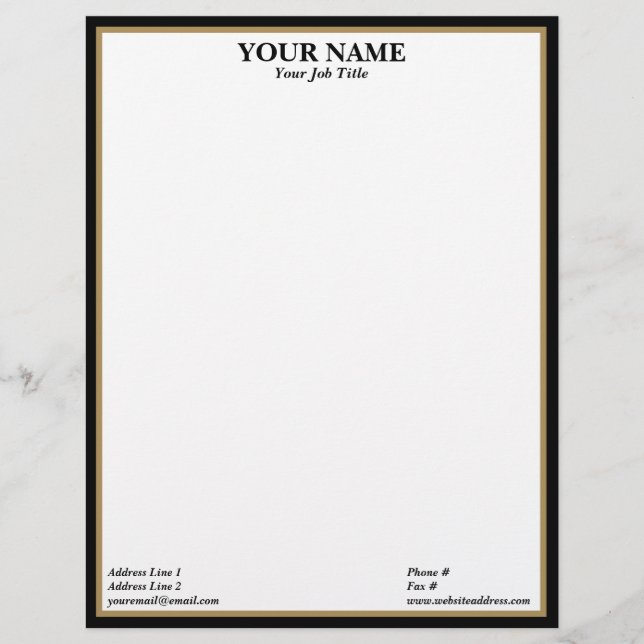 Black and Gold Frame Generic Adaptable Letterhead (Front)