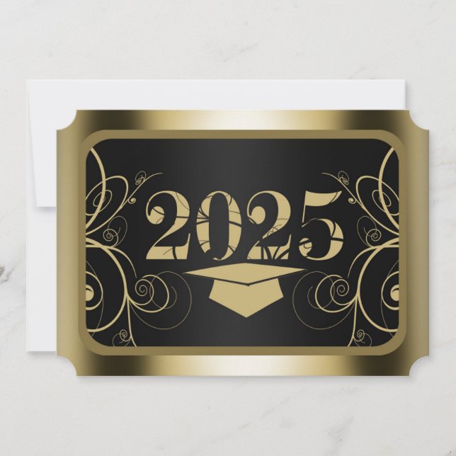 Black and Gold Frame Graduation Invitation (Front)