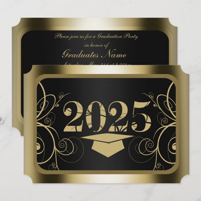 Black and Gold Frame Graduation Party Invitation (Front/Back)