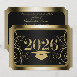 Black and Gold Frame Graduation Party Invitation