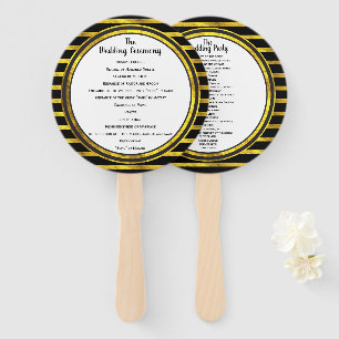 Black and Gold Frame Wedding Program Fan