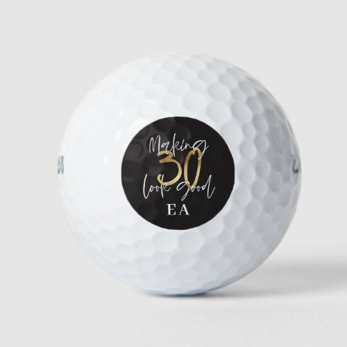 Black and gold fun 30th birthday golf balls