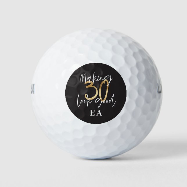 Black and gold fun 30th birthday golf balls (Front)