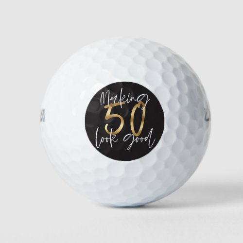 Black and gold fun 50th birthday golf balls