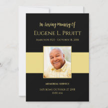 Black and Gold Funeral Memorial Card