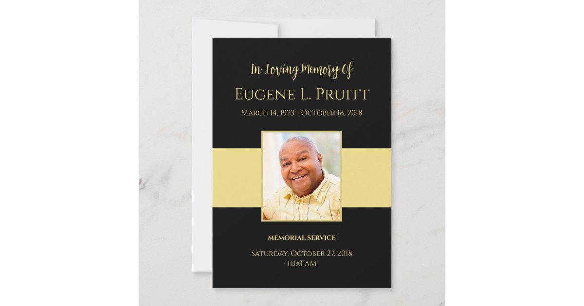 Black and Gold Funeral Memorial Card Zazzle