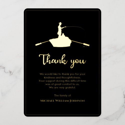 Black And Gold Funeral Memorial Forever Fishing Foil Invitation