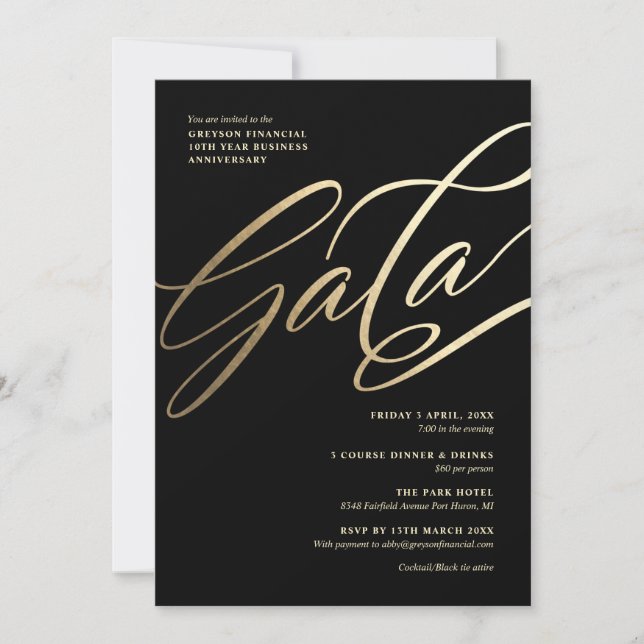 Black and Gold Gala Invitation (Front)