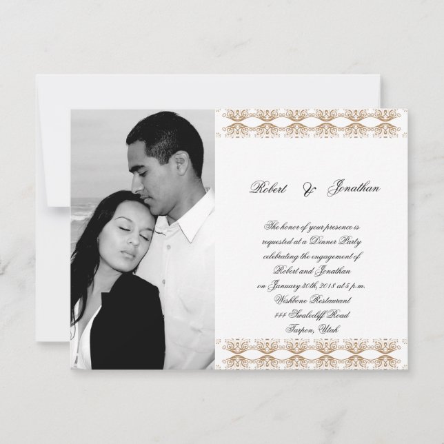 Black and Gold Gay Wedding Engagement Invitation (Front)