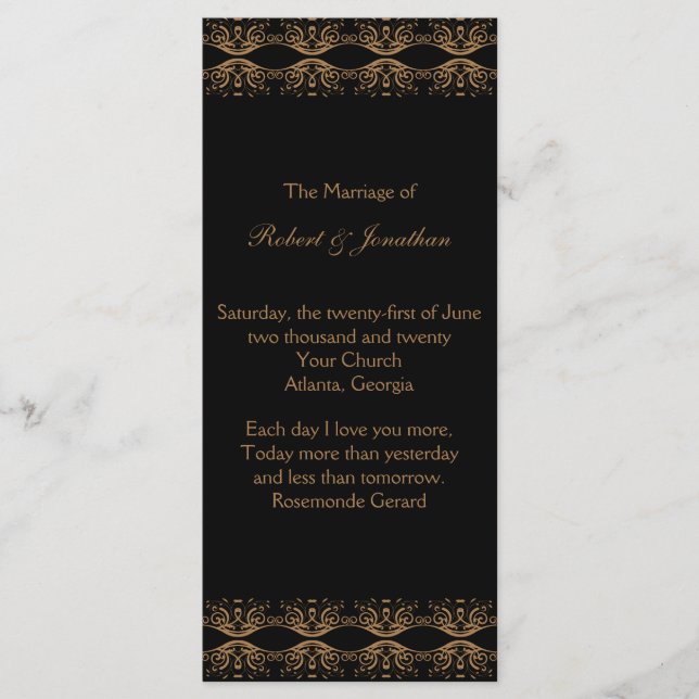 Black and Gold Gay Wedding Program (Front)