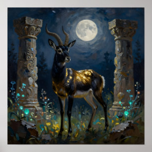 Black and Gold Gazelle Wildlife Illustration Poster