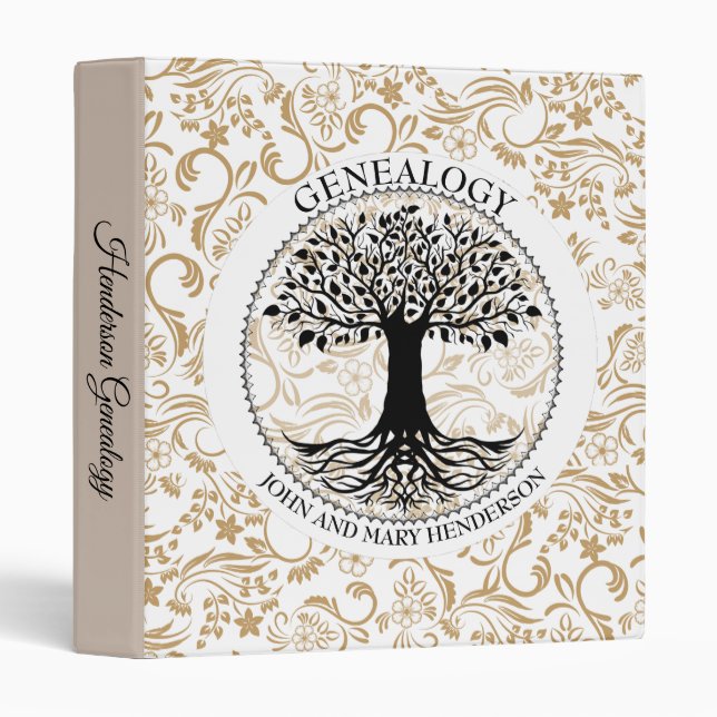 Black And Gold Genealogy Tree 3 Ring Binder (Front/Spine)