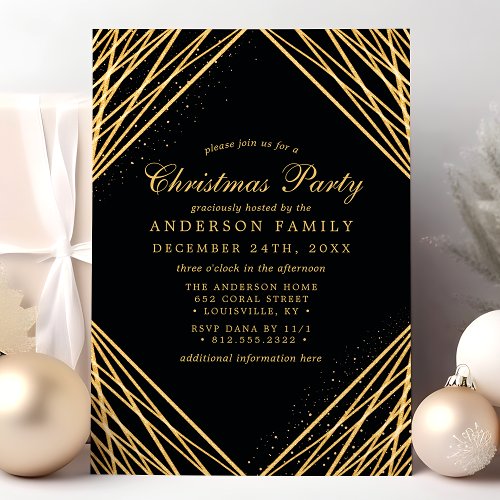 Black And Gold Geometric Abstract Christmas Party Invitation