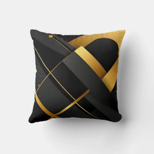 Black and Gold Geometric Art Throw Pillow