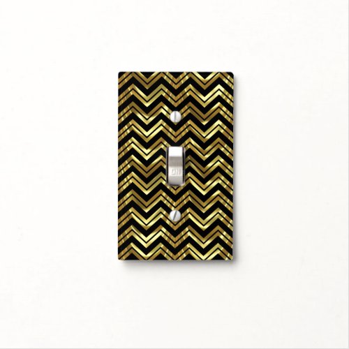 Black And Gold Geometric Chevron Zigzag Pattern Light Switch Cover