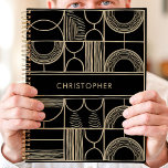 Black and Gold Geometric Custom Name  Planner<br><div class="desc">This sleek planner design features a striking black background with a bold geometric pattern in shimmering gold accents. The modern layout highlights a custom name in the center, making it both stylish and personalized. Ideal for professionals, students, or anyone who appreciates contemporary design. Perfect for organizing daily tasks, appointments, or...</div>
