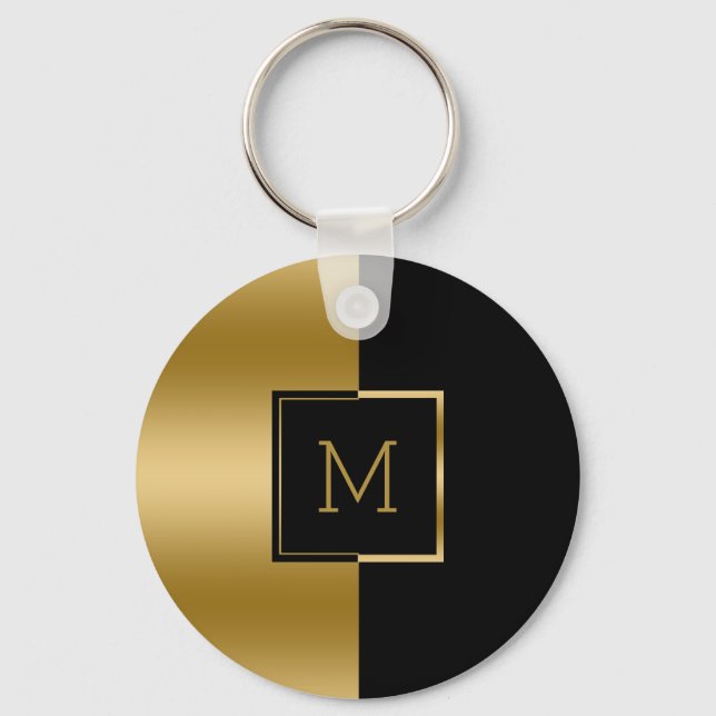 Black And Gold Geometric Design Keychain (Front)