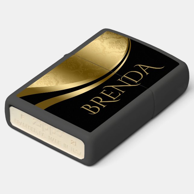 Black and gold geometric design zippo lighter (Angled)