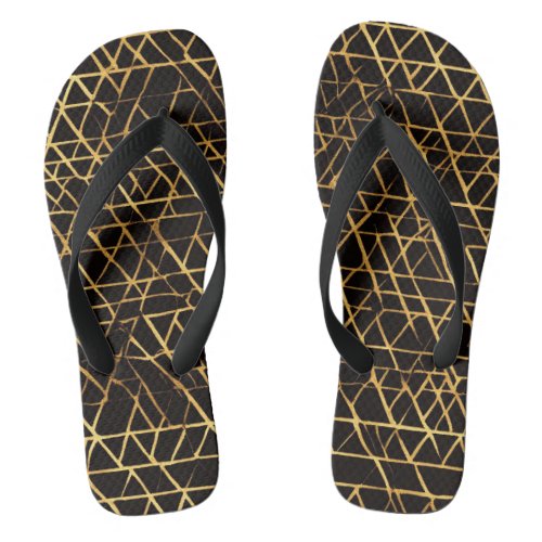  Black and Gold Geometric Flip Flops