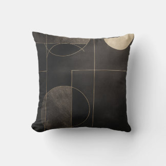 Black and Gold Geometric Minimalist Throw Pillow