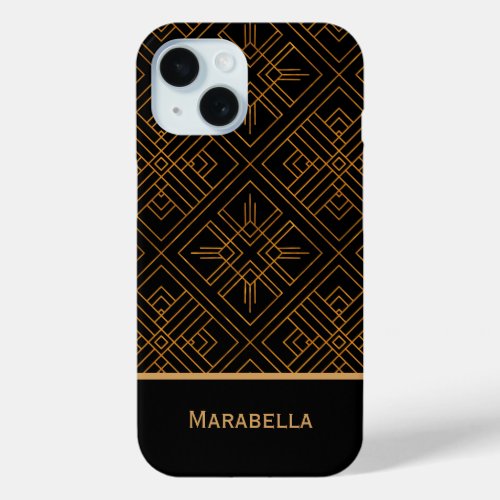 Black and Gold Geometric Pattern 1920s Inspired  iPhone 15 Case