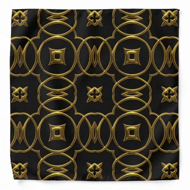 Black and Gold Geometric Pattern Shiny Elegant Bandana (Front)