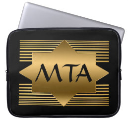 Black and Gold Geometric Personalized Monogram Laptop Sleeve