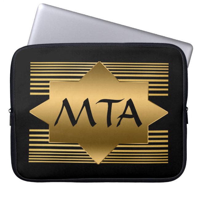 Black and Gold Geometric Personalized Monogram Laptop Sleeve (Front)