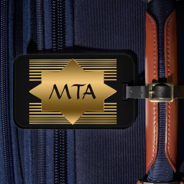 Black and Gold Geometric Personalized Monogram Luggage Tag (Front Insitu 4)