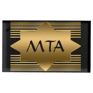 Black and Gold Geometric Personalized Monogram Place Card Holder