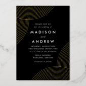 Black and Gold Geometric Swirls Wedding Foil Invitation (Front)