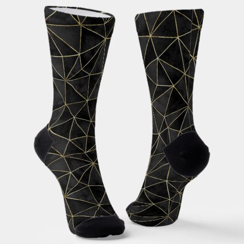 Black and Gold Geometric Triangles Elegant Socks