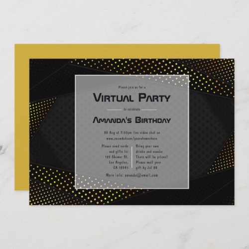 Black and Gold Geometric Virtual Birthday Party Invitation