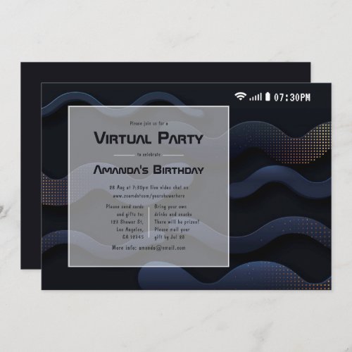 Black and Gold Geometric Virtual Birthday Party Invitation