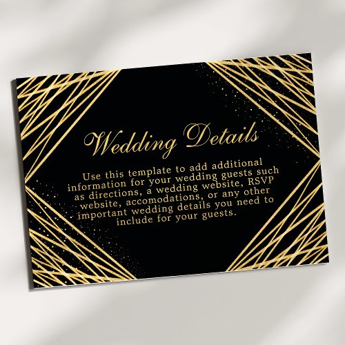 Black And Gold Geometric Wedding Details Card