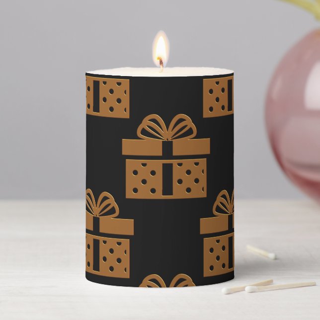 Black and Gold Gift Boxes Christmas Pillar Candle (In Situ)